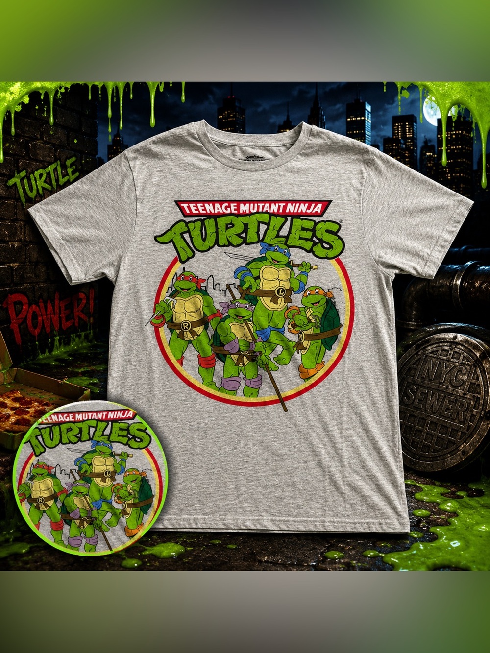 Teenage Mutant Ninja Turtles TMNT Graphic Tee Gray Large Retro Cartoon